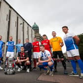 Players from the twelve premiership teams join Liam Curran, Chief Information Officer at Danske Bank and Gerard Lawlor, Chief Executive of the NI Football League