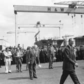 Duke of Edinburgh visiting Harland and Wolff..during the Jubilee visit...JUly 77  Ref 280/77/bw