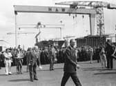 Duke of Edinburgh visiting Harland and Wolff..during the Jubilee visit...JUly 77  Ref 280/77/bw
