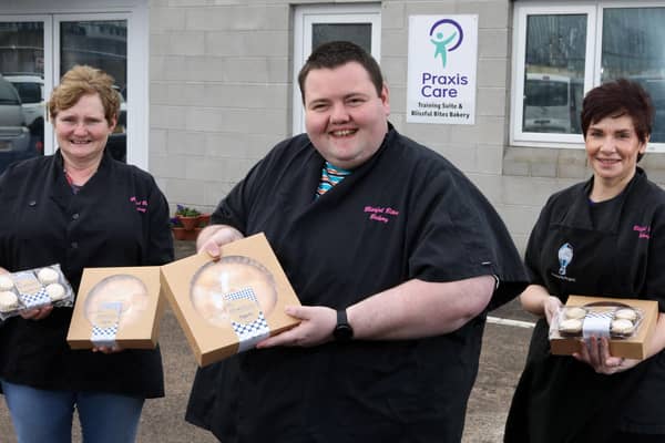 Trainee Mark James (pictured) aided by support workers and bakers Deborah Smith (right) and Kate McCartney (left) has been pumping out 42 of the prized pies every week throughout the year to local retailers in Lurgan and Portadown.