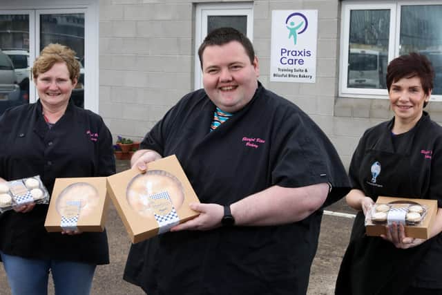 Trainee Mark James (pictured) aided by support workers and bakers Deborah Smith (right) and Kate McCartney (left) has been pumping out 42 of the prized pies every week throughout the year to local retailers in Lurgan and Portadown.