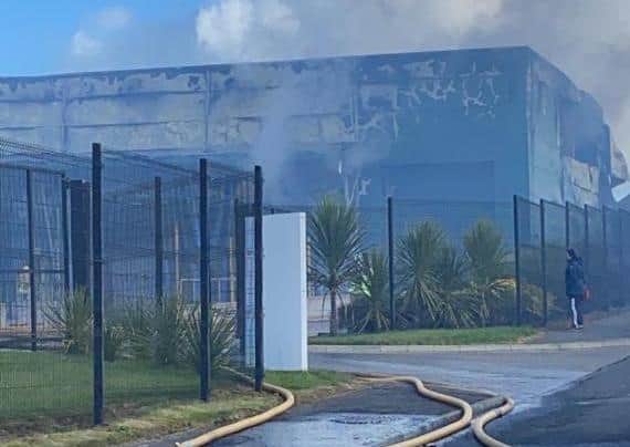 The scene of the fire at Abbey Upholsterers in Carrick.  Picture: NIFRS
