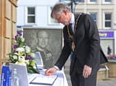 The Mayor of Causeway Coast and Glens Borough Council Alderman Mark Fielding pictured at the opening of a Book of Condolence for His Royal Highness Prince Philip Duke of Edinburgh at Coleraine Town Hall
