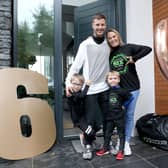 World Superbike champion, Jonathan Rea, is welcomed back  home to a huge welcome from his sons Jake and Tyler and wife Tatia after winning the title for the sixth time in Estoril, Portugal in 2020. 
 Picture: Steven Davison.