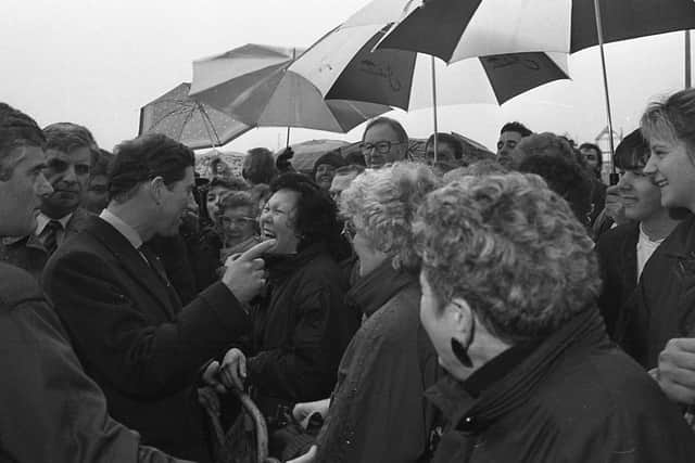 Prince Charles shares a laugh with a well-wisher during his visit to Northern Ireland in March March 1991. Pictures: Trevor Dickson and Cecil McCausland/News Letter archives