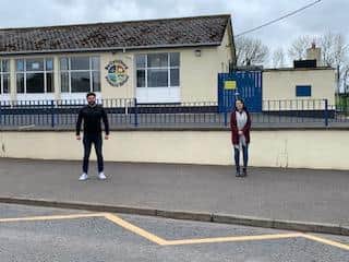 Councillor Gavin Bell with Emma Sheerin MLA outside Ballylifford Primary School.