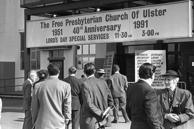 Free Presbyterians from throughout Northern Ireland travelled to the King's Hall in March 1991 for the church's 40th anniversary celebrations. Picture: News Letter archives
