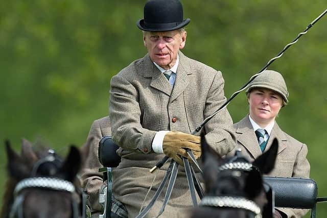WINDSOR, ENGLAND - MAY 13:  HRH The Duke of Edinburgh competes in the Carriage Riding event during the Royal Windsor Horse Show at Home Park, Windsor Castle on May 13, 2005 in Windsor, England.  (Photo by Julian Finney/Getty Images)