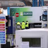 Workers based in the Port of Larne examine vehicles during February, in the aftermath of Brexit and the NI Protocol