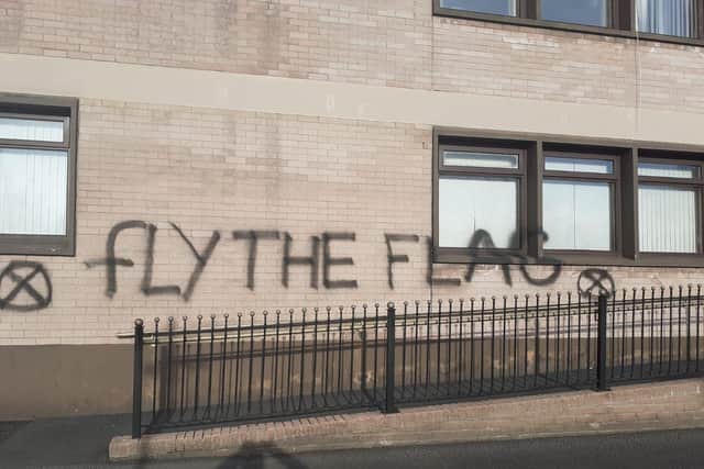 Graffiti sprayed on Cookstown offices.