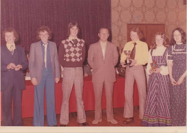 Some of the prizewinners in the Junior Club in the early Seventies how styles have changed l-r Trevor Woods, Stephen McCormick, Peter Kinkead, Dick McColgan, George Stephens, Doreen Blackstock and Nina Keag