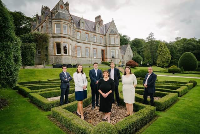 Marking the opening of Magheramorne Estate as a private hire venue are Ryan Walker, Magell Limited, Katherine Allen, James Allen, Jane Allen, David Allen, Sara Allen and John Walker (Junior), Magell Limited.