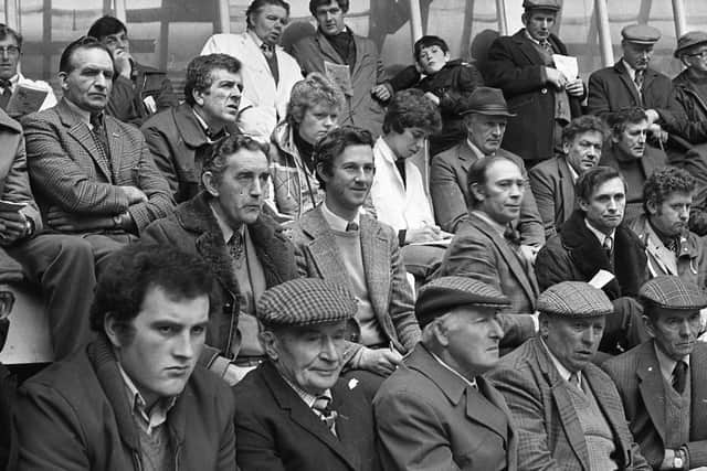 A section of the crowded sale ring during the auction of pedigree cattle at the Automart Spring Show and Sale at Portadown in April 1980. Picture: Farming Life archives