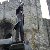 David Lloyd George statue next to Caernarfon Castle, Wales