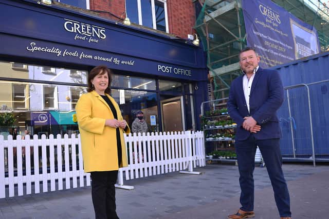 Economy Minister Diane Dodds with Kenny Bradley of Greens of Lisburn