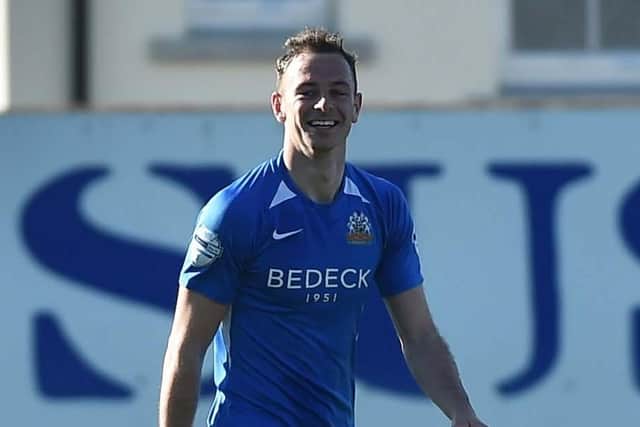 Glenavon striker Matthew Fitzpatrick following his goal against Linfield. Pic by Pacemaker.