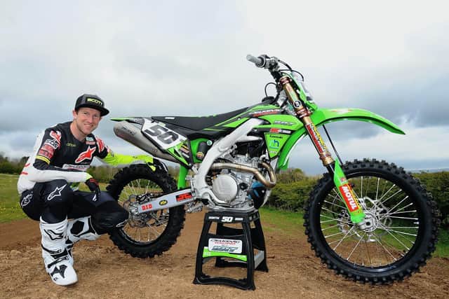 Martin Barr pictured with the Delkevic racing by BRT kxf450 Kawasaki he will race this season.