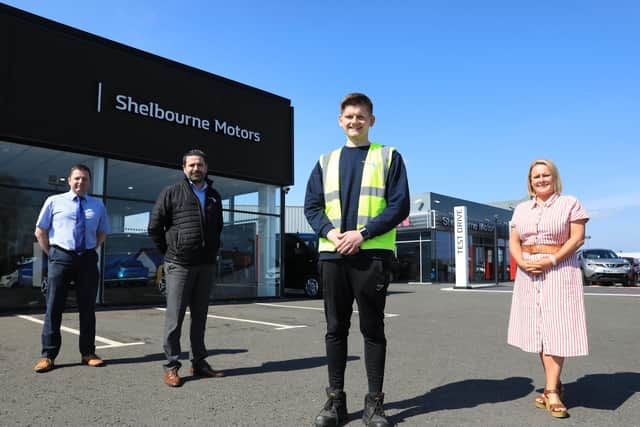 The STRIDE Project, which supported 75 people with disabilities to find employment during the pandemic, is launching a series of free events in May aimed at helping to get more people into work. Pictured here is Joshua Ryans who enjoyed the support of Usel’s STRIDE Project and has now secured a job with ServiceMaster working at Shelbourne Motors. Joshua is pictured with (third from left) with Richard Ward (Shelbourne Motors), Steve Bloomer (ServiceMaster) and Maggie McCloskey from Usel.  To find out more about the taster sessions in May, go to www.usel.co.uk.