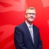 Press Eye - Belfast - Northern Ireland  - 3rd May 2021  DUP MP for Lagan Valley Jeffrey Donaldson pictured at party HQ in east Belfast where he announced his bid for the DUP leadership.    Picture by Jonathan Porter/PressEye