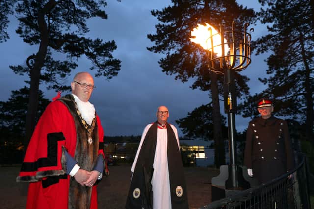 The Lord-Lieutenant of Co Antrim, Mr David McCorkell joined the Mayor of Antrim and Newtownabbey, Cllr Jim Montogomery and The Venerable Dr Stephen McBride as beacons were lit across the borough on May 3.