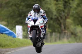 Guy Martin on the Tyco BMW on his last appearance at the Armoy Road Races in 2015.