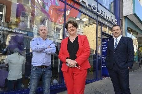 Arlene Foster, First Minister pictured during a trip to Dungannon as the shops reopened.