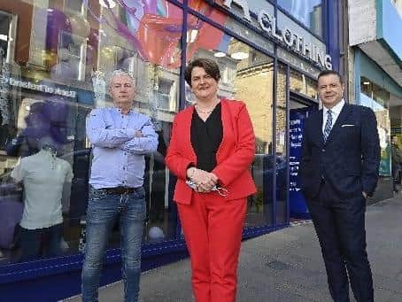 Arlene Foster, First Minister pictured during a trip to Dungannon as the shops reopened.