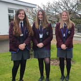 Angus Youth Challenge semi-finalists Victoria Currie, Ivanna Strawbridge and Lois McCurdy with teacher Mr D. Hodges, Dalriada Grammar School