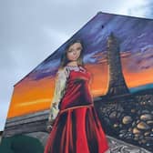Irish dancing mural on Larne's Main Street.