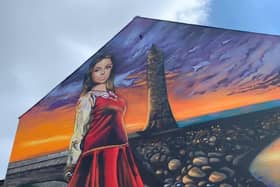 Irish dancing mural on Larne's Main Street.