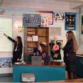 Ballymena Academy students Anna Duffin, Sarah Chesney and Marian Farquhar completing their final preparations ahead of the ABP Angus Youth Challenge semi-final