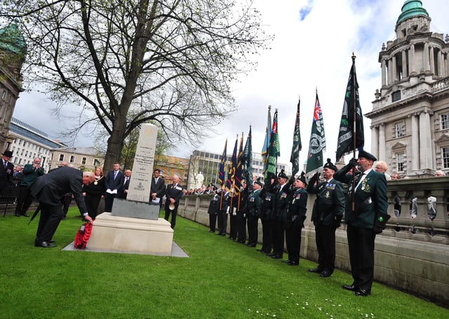 Veterans attend re-dedication of the Korean war Memorial at the Belfast City Hall Hall in April 2010. The 1st Battalion of the Royal Ulster Rifles were the first unit from England to join the United Nations force in Korea when they landed at Pusan on November 5, 1950 . They soon joined the advance to Pyongyang and were then involved in the defence of Seoul in January 1951. Picture: Colm Lenaghan/Pacemaker