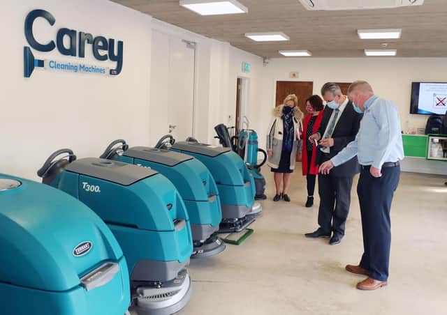 Managing Director of Carey Cleaning Machines, William Carey shows DAERA Minister some of their new products following £140,000 funding from the LEADER element of the Northern Ireland Rural Development Programme. Photo Kelvin Boyes/PressEye