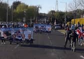 The demonstration took place in Carrickfergus on May 6.