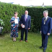 The Mayor of Causeway Coast and Glens Borough Council Alderman Mark Fielding and Mayoress Mrs Phyllis Fielding pictured with William and Finola Creelman who are celebrating their 60th wedding anniversary