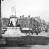 Photograph looking out from City Hall, Donegall Square, Belfast, in the direction of the Linen Hall Library. NLI Ref.: L_CAB_04202. Picture: National Library of Ireland