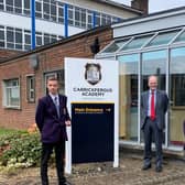 Education Minister Peter Weir pictured during a visit to the senior campus of Carrickfergus Academy.