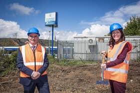 Infrastructure Minister Nichola Mallon with Chris Conway, Translink Group chief executive, as the work commences on site.