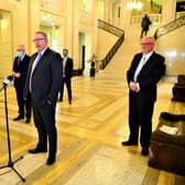 Doug Beattie pictured in Stormont this week with  (L-R) Danny Kennedy, Robbie Butler, and Steve Aiken