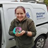 Debbie Nelson with the birds which have gone to Debbie Doolittle’s Wildlife Sanctuaryin Dundrod