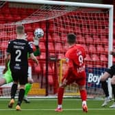 Ronan Hale was on target for Larne in last night's game at Inver Park. Photo Andrew McCarroll/ Pacemaker Press.