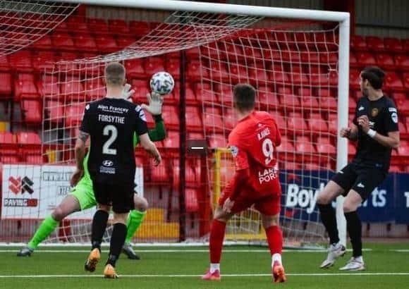 Ronan Hale was on target for Larne in last night's game at Inver Park. Photo Andrew McCarroll/ Pacemaker Press.