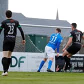 Andy Hall kicks off the scoring for Glenavon in last night's defeat of Warrenpoint Town. Pic by Pacemaker.