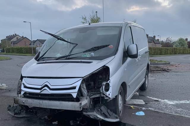 PSNI picture of the van which collided with the roundabout at Clonoe.
