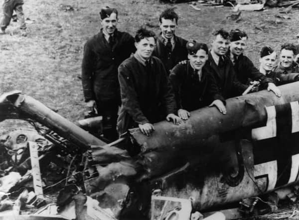 May 1941:  The debris of the Messerschmitt ME-110 from which Rudolf Hess bailed out over Eaglesham on his historic lone flight to Scotland to plead for an Anglo-German peace on the eve of Germany’s attack on Russia.  (Photo by Express/Express/Getty Images)