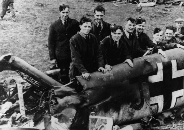 May 1941: The debris of the Messerschmitt ME-110 from which Rudolf Hess bailed out over Eaglesham on his historic lone flight to Scotland to plead for an Anglo-German peace on the eve of Germany’s attack on Russia. (Photo by Express/Express/Getty Images)