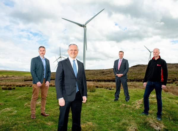 Pictured (L-R) are Paul Neary, Director, Neo Environmental with Kevin Holland, CEO, Invest NI; David McMullan, co-founder and Director, Skylark Control and Samuel Knox, Managing Director, Knox Electrical.