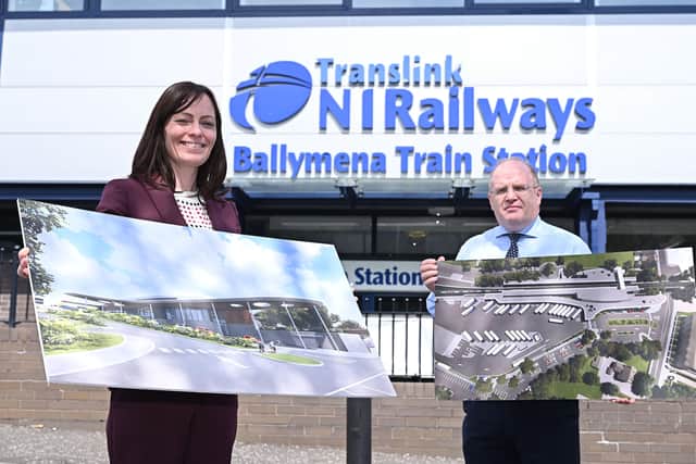 Minister Nichola Mallon is pictured with John Glass, Translink's Director of Infrastructure and Projects Picture: Michael Cooper
