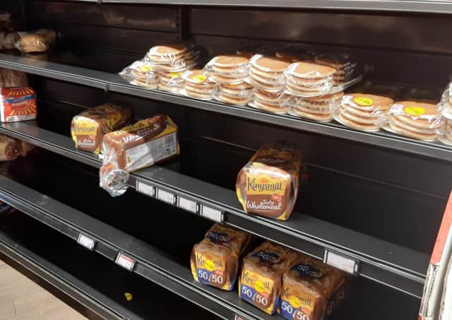 A News Letter reader in Loughbrickland sent in this photo of the bread shelves in her local shop today, which she said was 'unusually bare'.