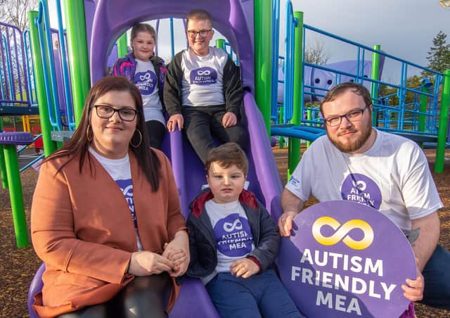 Matthew Armstrong, who sits on Mid and East Antrim Council’s Autism Steering Group, with wife Nicola, and children Ollie, Macie and Caleb (centre)